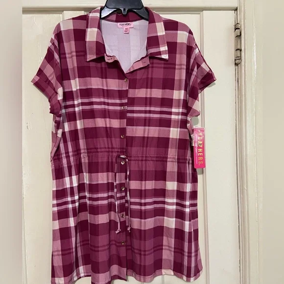 Feathers Maternity plaid short sleeves shirt dress  1X - Picture 2 of 10